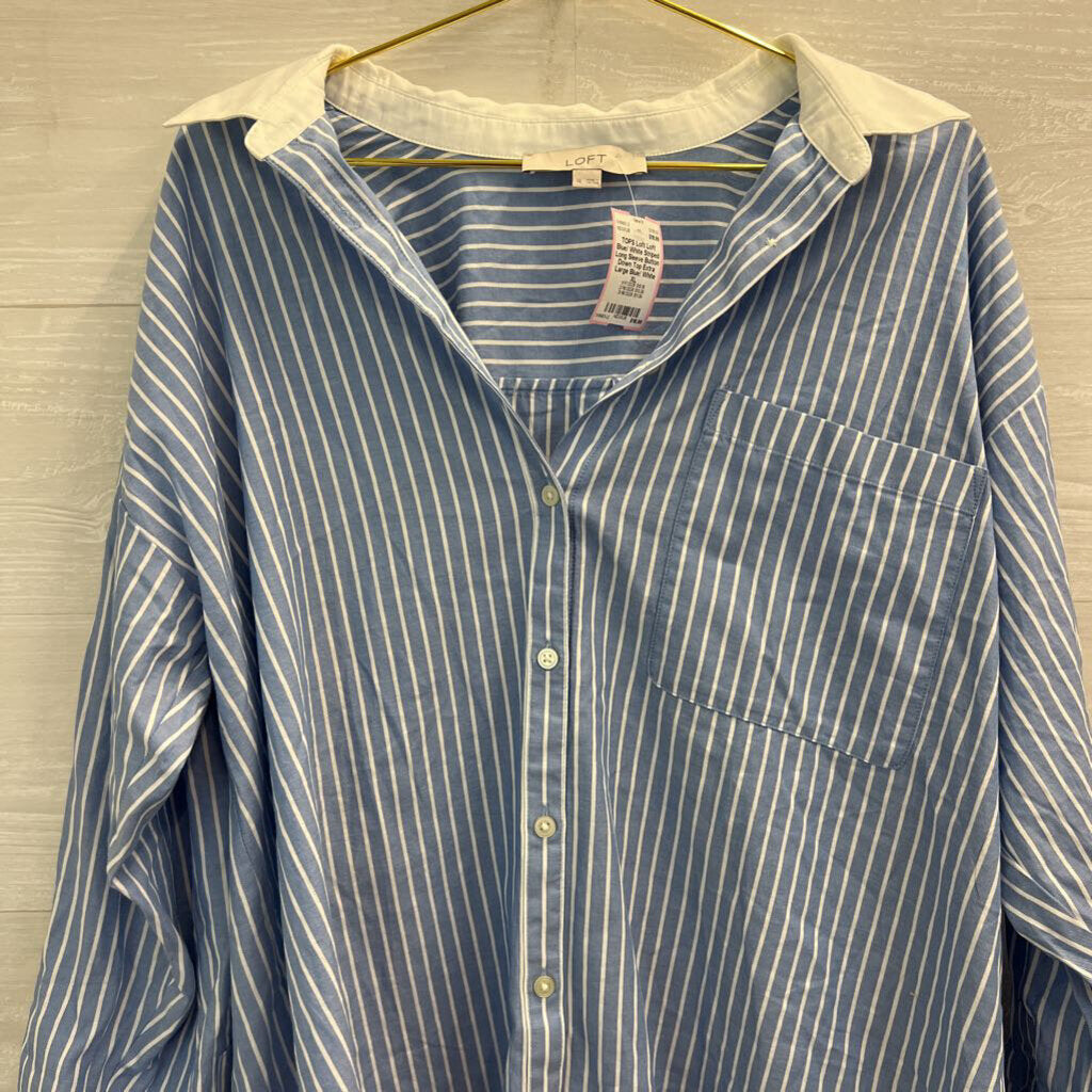 Loft Blue/ White Striped Long Sleeve Button Down Top Extra Large