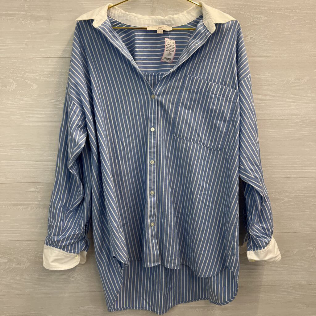 Loft Blue/ White Striped Long Sleeve Button Down Top Extra Large