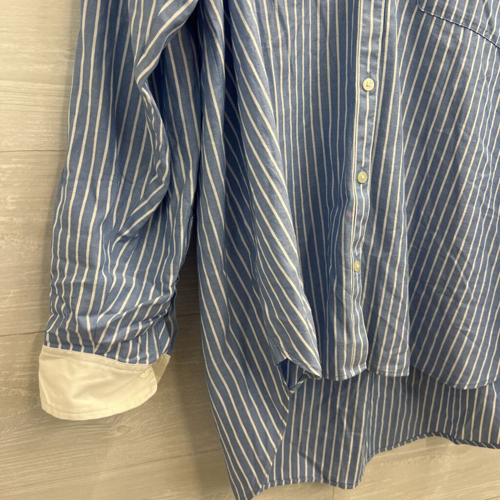 Loft Blue/ White Striped Long Sleeve Button Down Top Extra Large