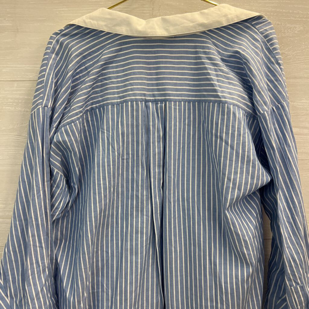 Loft Blue/ White Striped Long Sleeve Button Down Top Extra Large