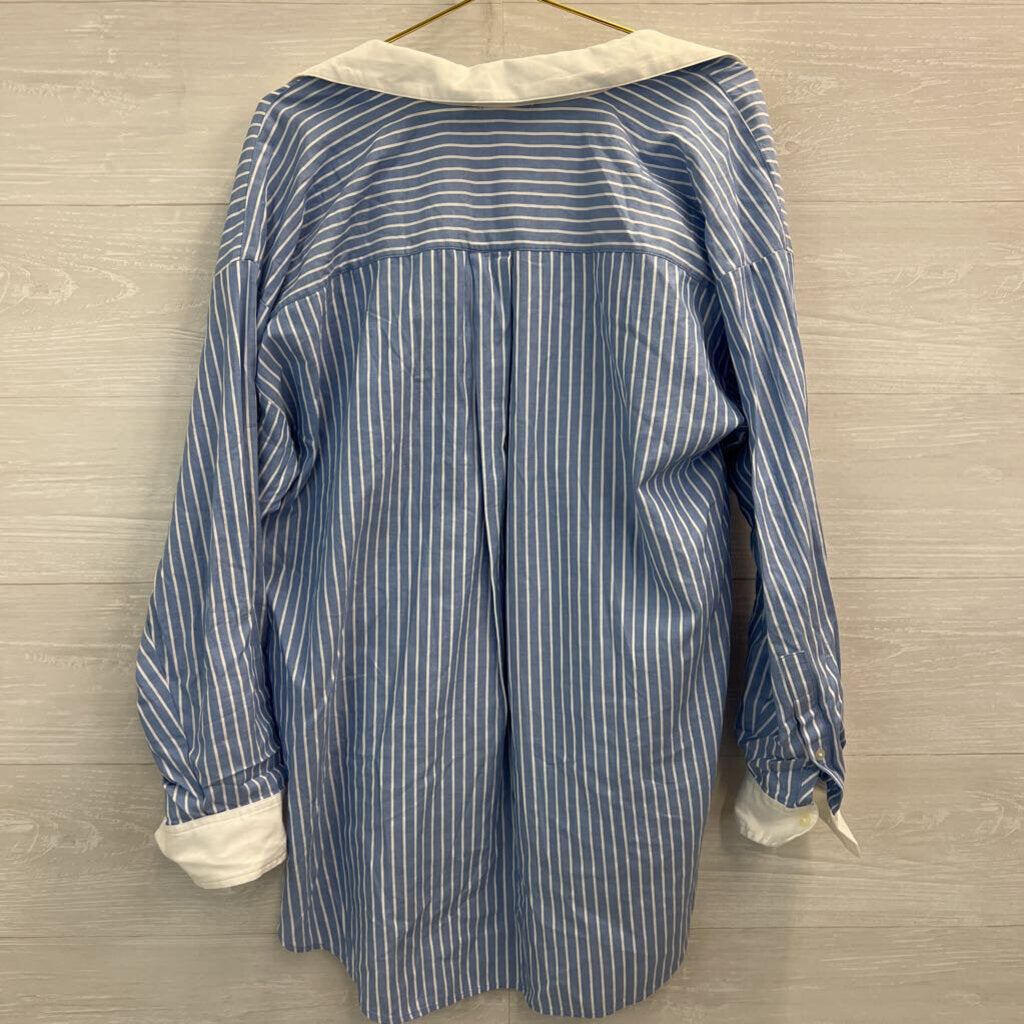 Loft Blue/ White Striped Long Sleeve Button Down Top Extra Large