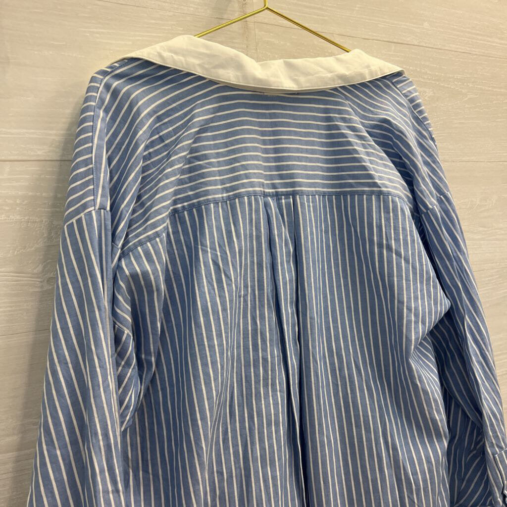 Loft Blue/ White Striped Long Sleeve Button Down Top Extra Large