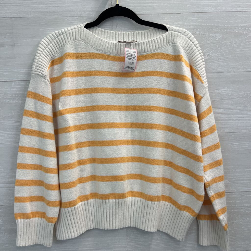 Loft White/ Yellow Knit Striped Sweater Extra Large