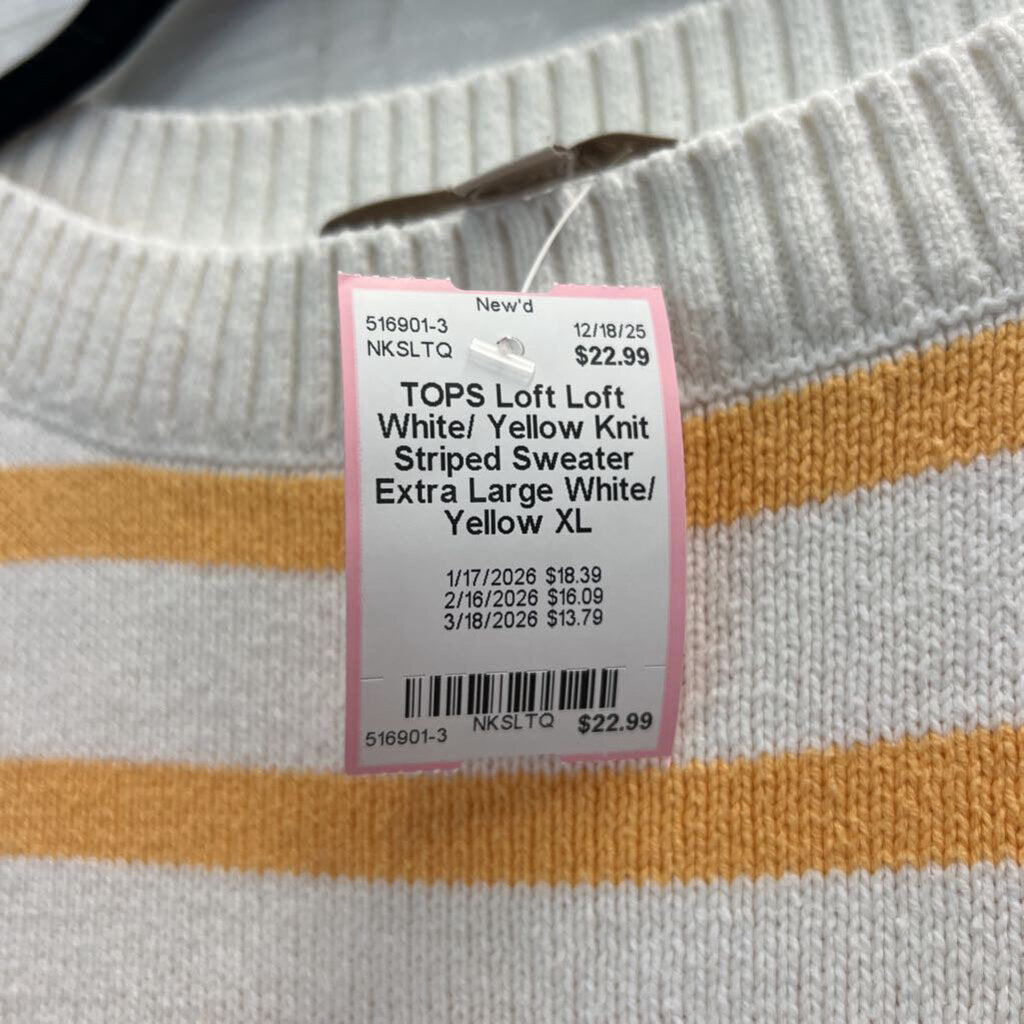 Loft White/ Yellow Knit Striped Sweater Extra Large