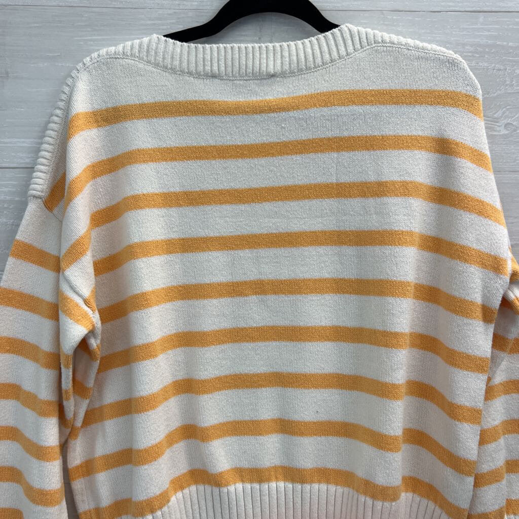 Loft White/ Yellow Knit Striped Sweater Extra Large