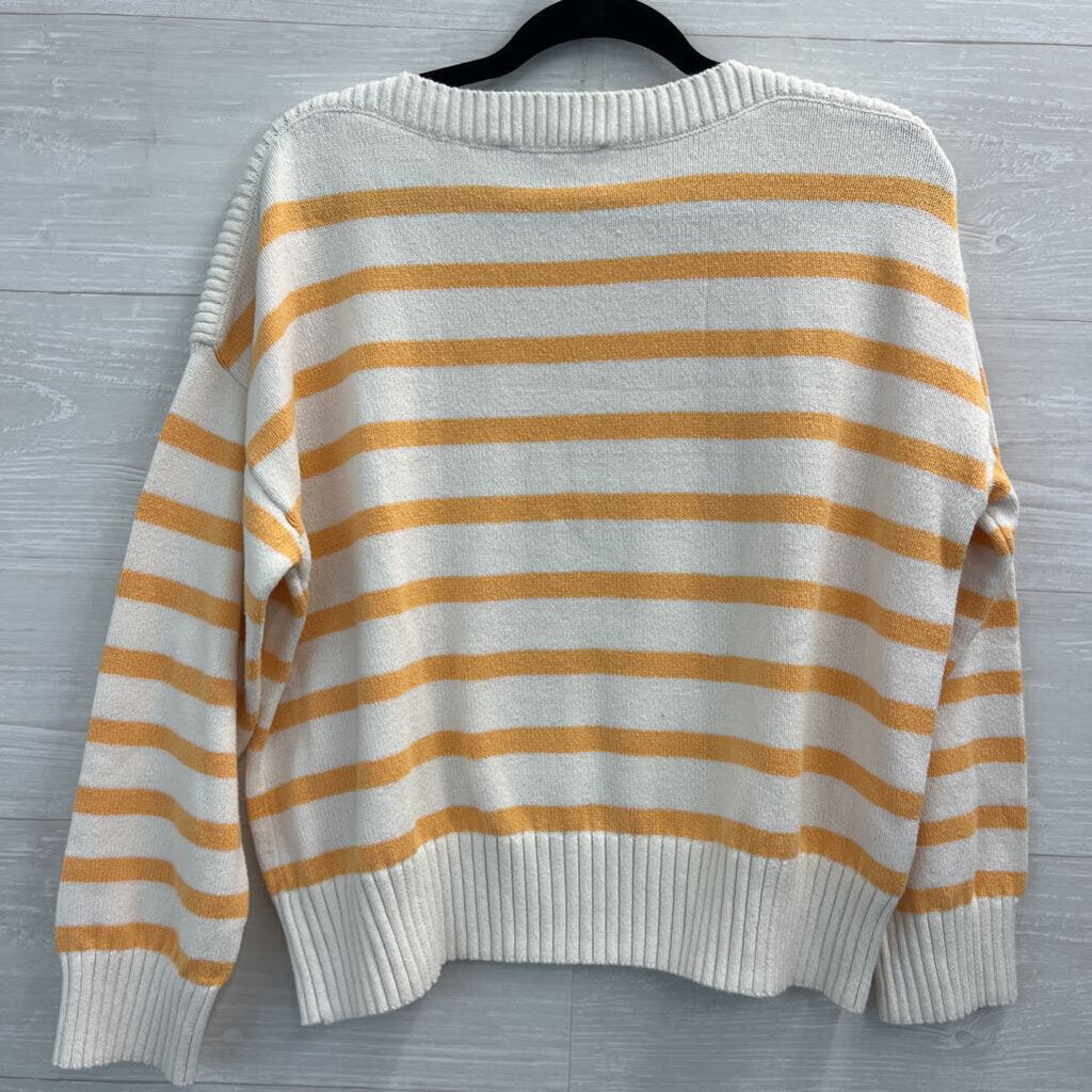 Loft White/ Yellow Knit Striped Sweater Extra Large
