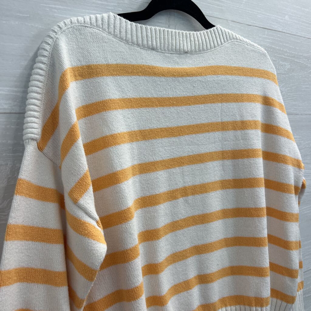 Loft White/ Yellow Knit Striped Sweater Extra Large