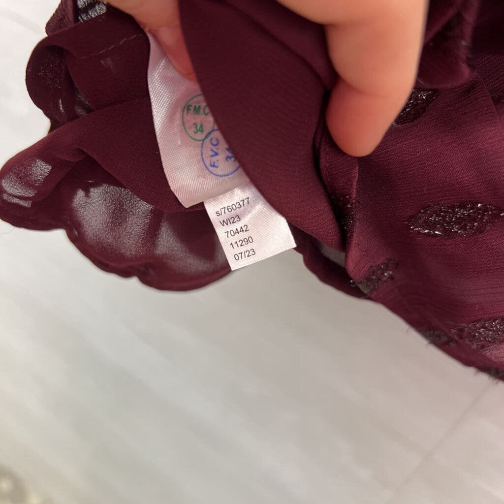 Loft Burgundy Metallic Dot Print Long Sleeve Mock Neck Top Large