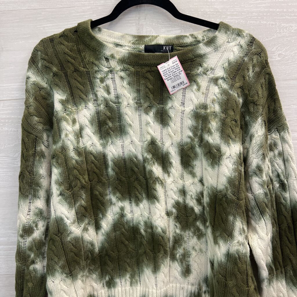 Kut from the Kloth Green/ White Tie Dye Cable Knit Sweater Extra Large