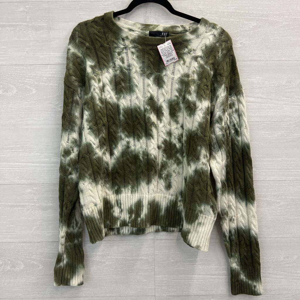 Kut from the Kloth Green/ White Tie Dye Cable Knit Sweater Extra Large
