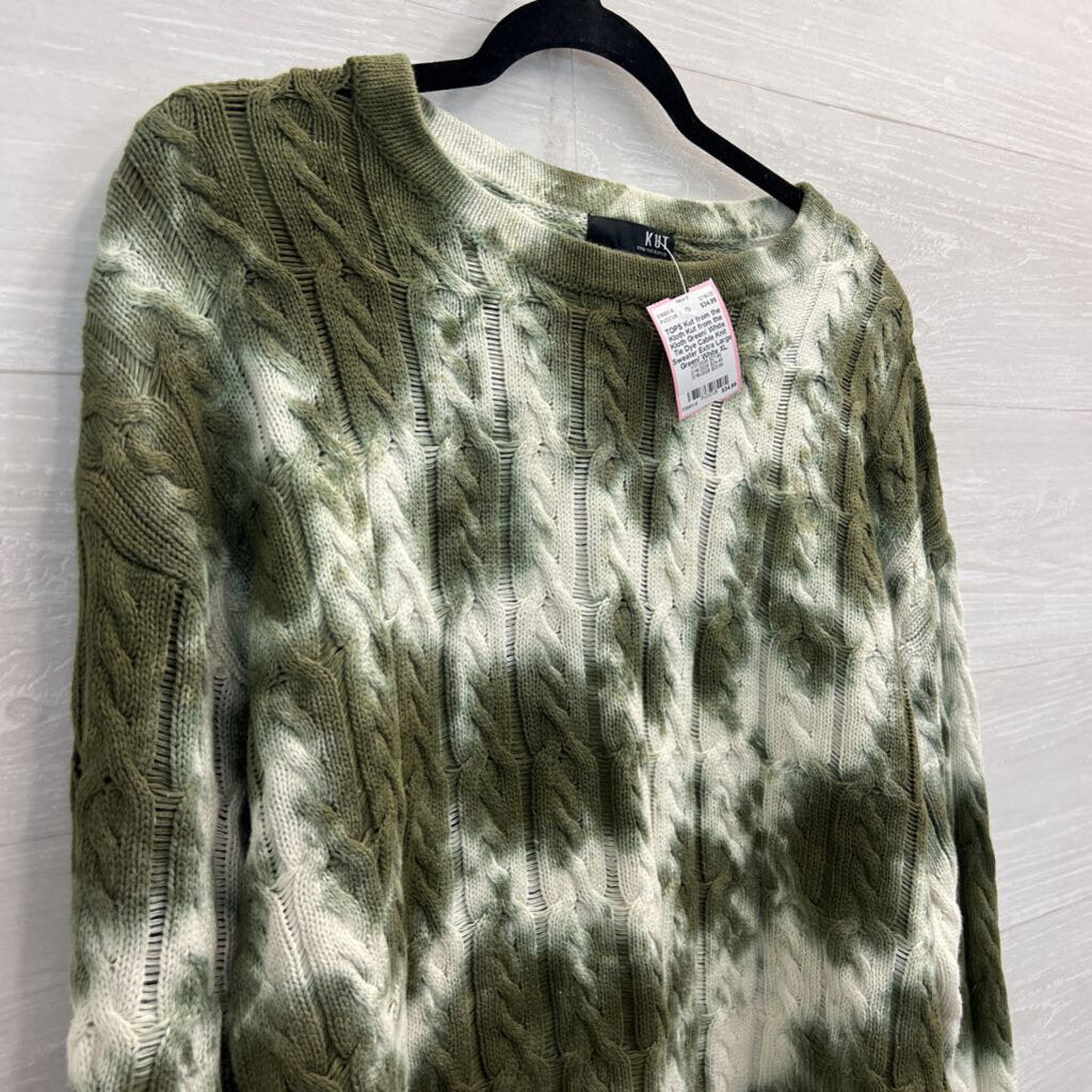 Kut from the Kloth Green/ White Tie Dye Cable Knit Sweater Extra Large