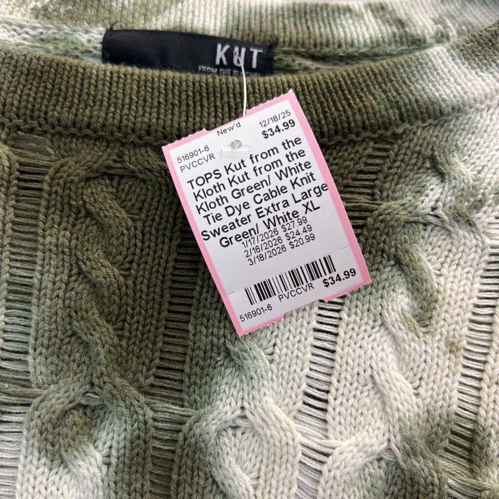 Kut from the Kloth Green/ White Tie Dye Cable Knit Sweater Extra Large