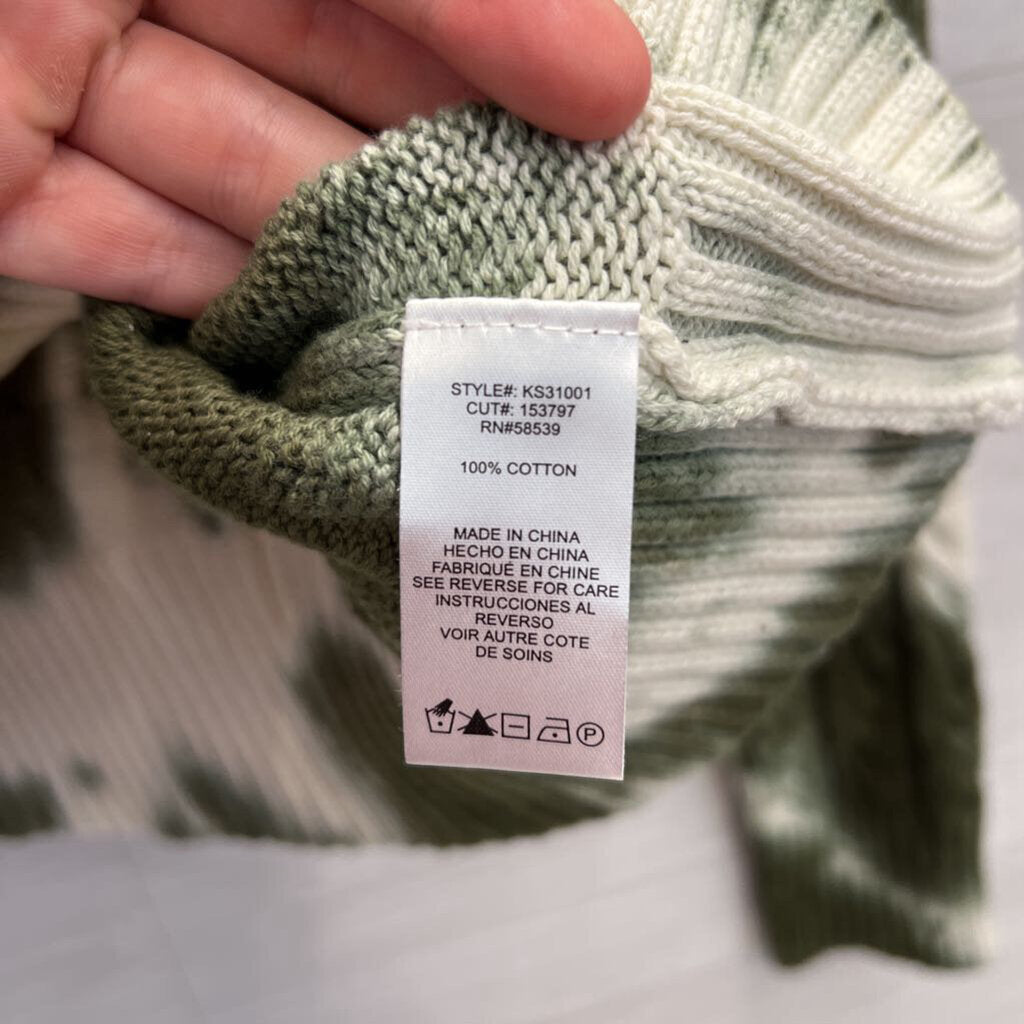 Kut from the Kloth Green/ White Tie Dye Cable Knit Sweater Extra Large
