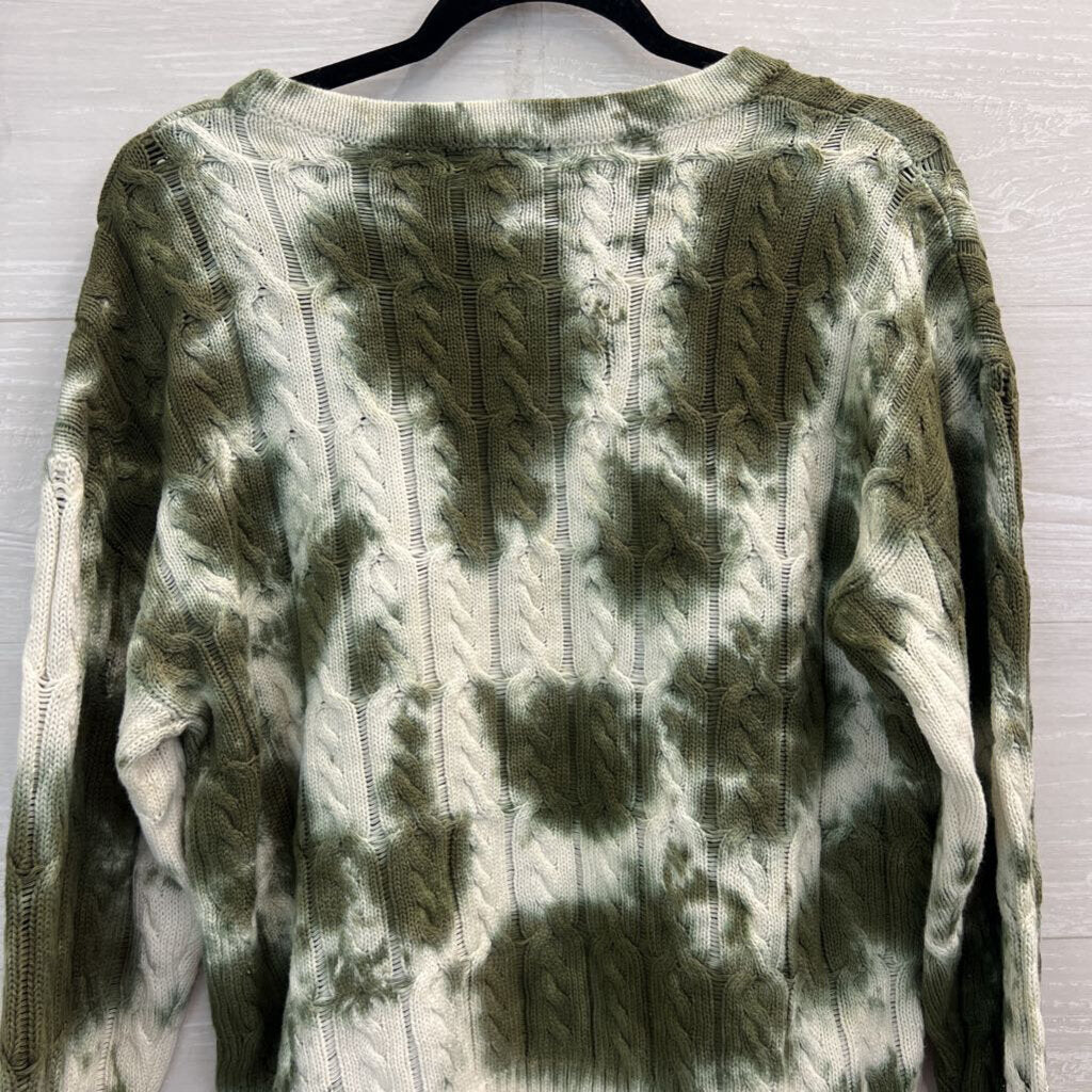 Kut from the Kloth Green/ White Tie Dye Cable Knit Sweater Extra Large