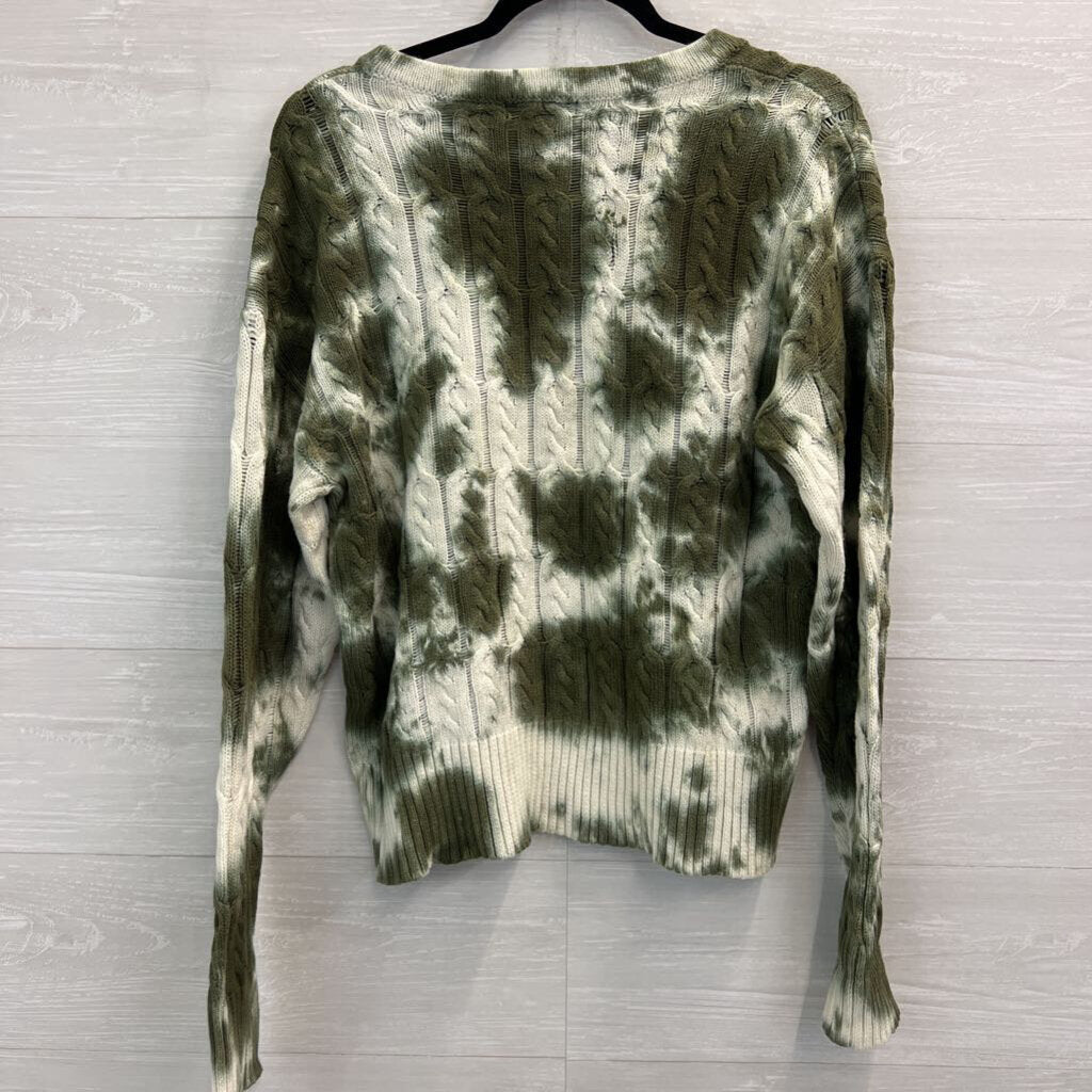 Kut from the Kloth Green/ White Tie Dye Cable Knit Sweater Extra Large