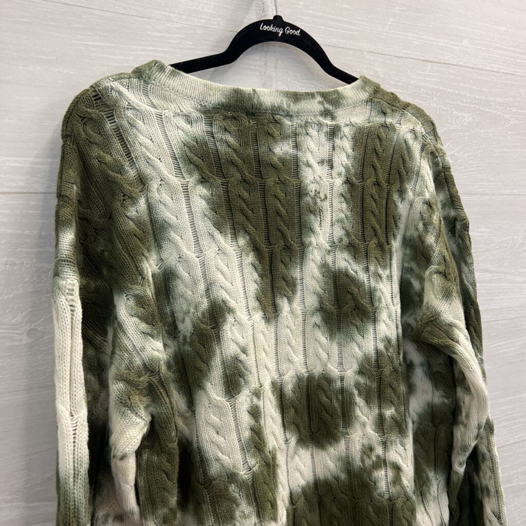Kut from the Kloth Green/ White Tie Dye Cable Knit Sweater Extra Large