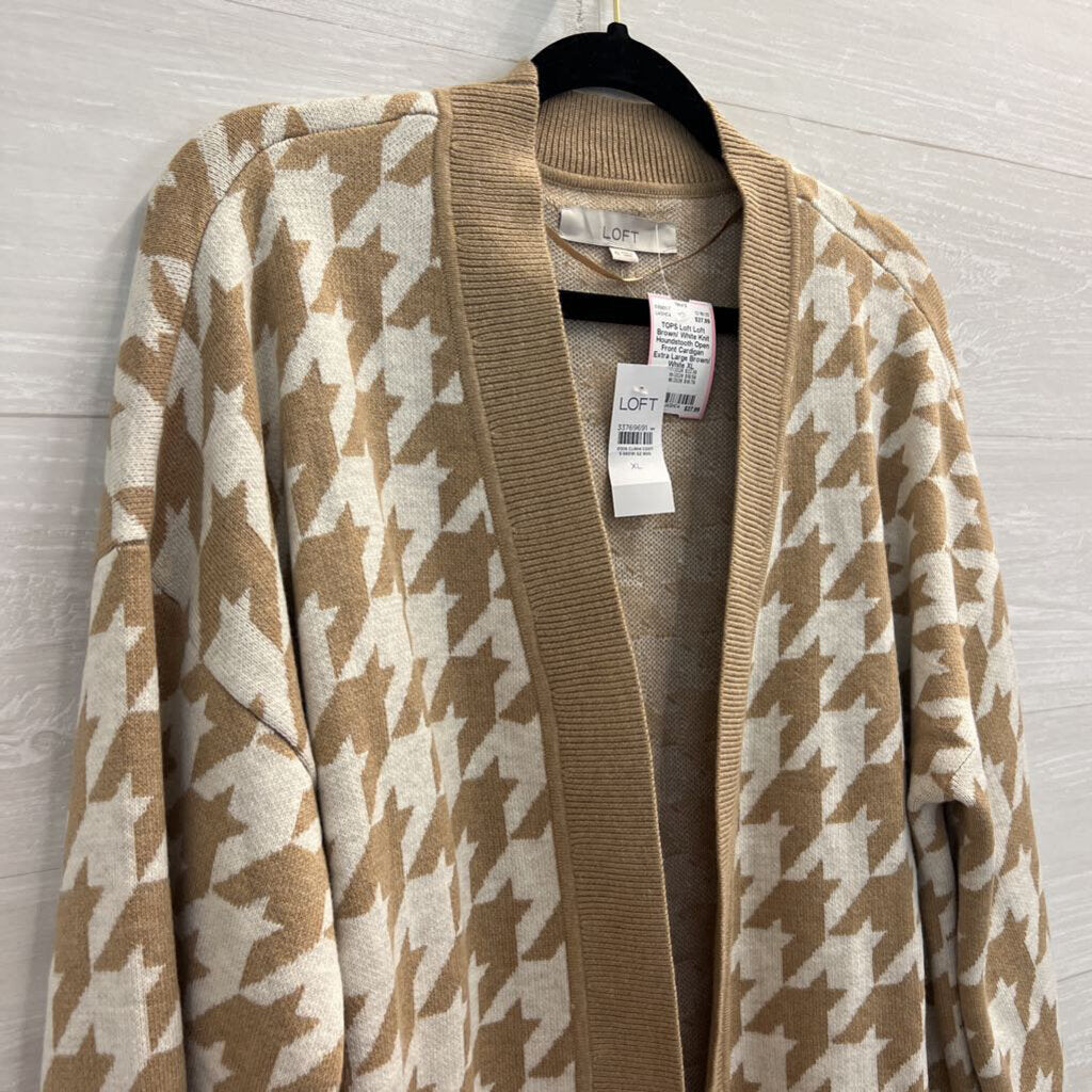 Loft Brown/ White Knit Houndstooth Open Front Cardigan Extra Large