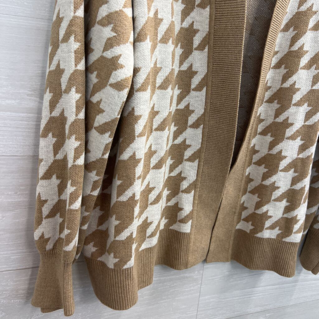 Loft Brown/ White Knit Houndstooth Open Front Cardigan Extra Large