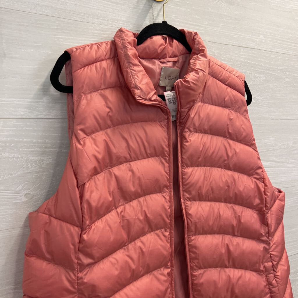 Loft Pink Puffer Zip Up Vest Extra Large