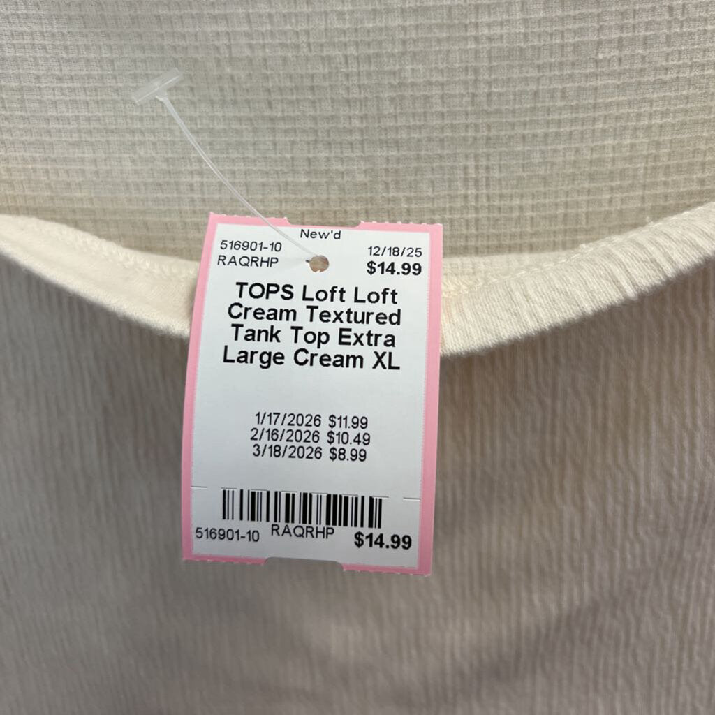 Loft Cream Textured Tank Top Extra Large