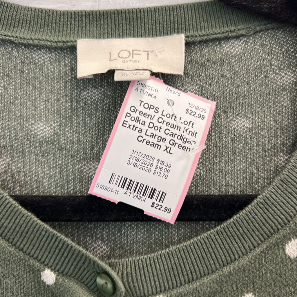 Loft Green/ Cream Knit Polka Dot Cardigan Extra Large