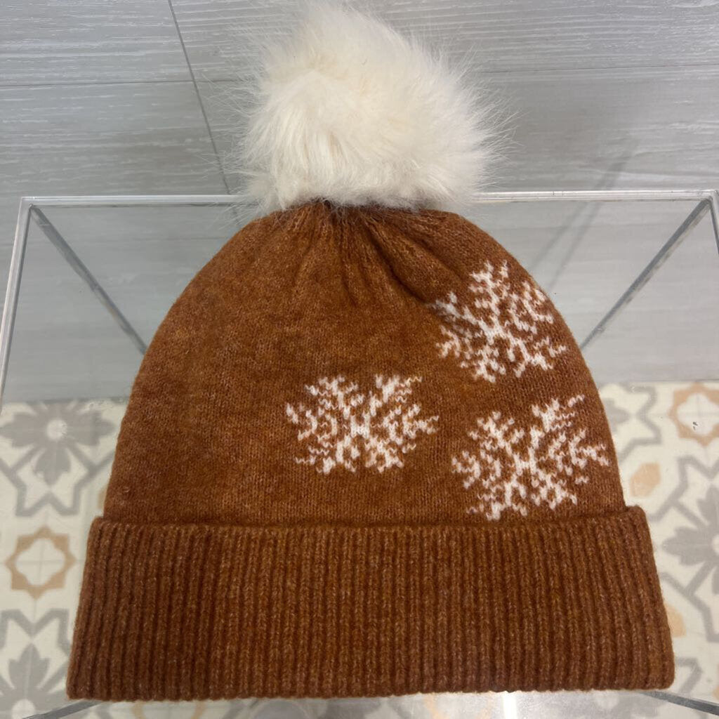 Loft Brown/ White Knit Snowflake Beanie One Size