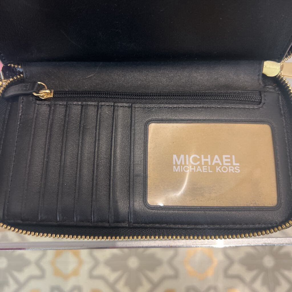 Michael Kors Black Leather Python Embossed Zip Around Wallet