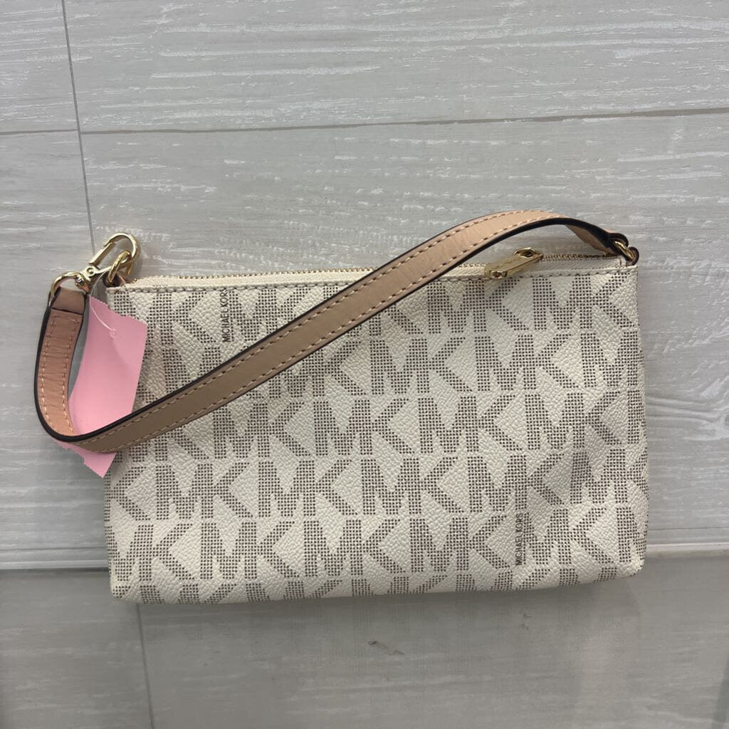 Michael Kors Cream Leather Logo Jet Set Large Wristlet Wallet