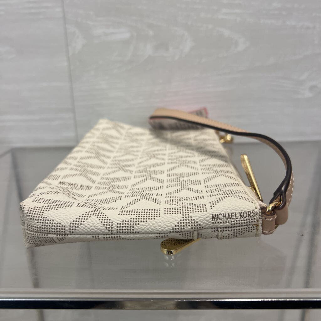 Michael Kors Cream Leather Logo Jet Set Large Wristlet Wallet