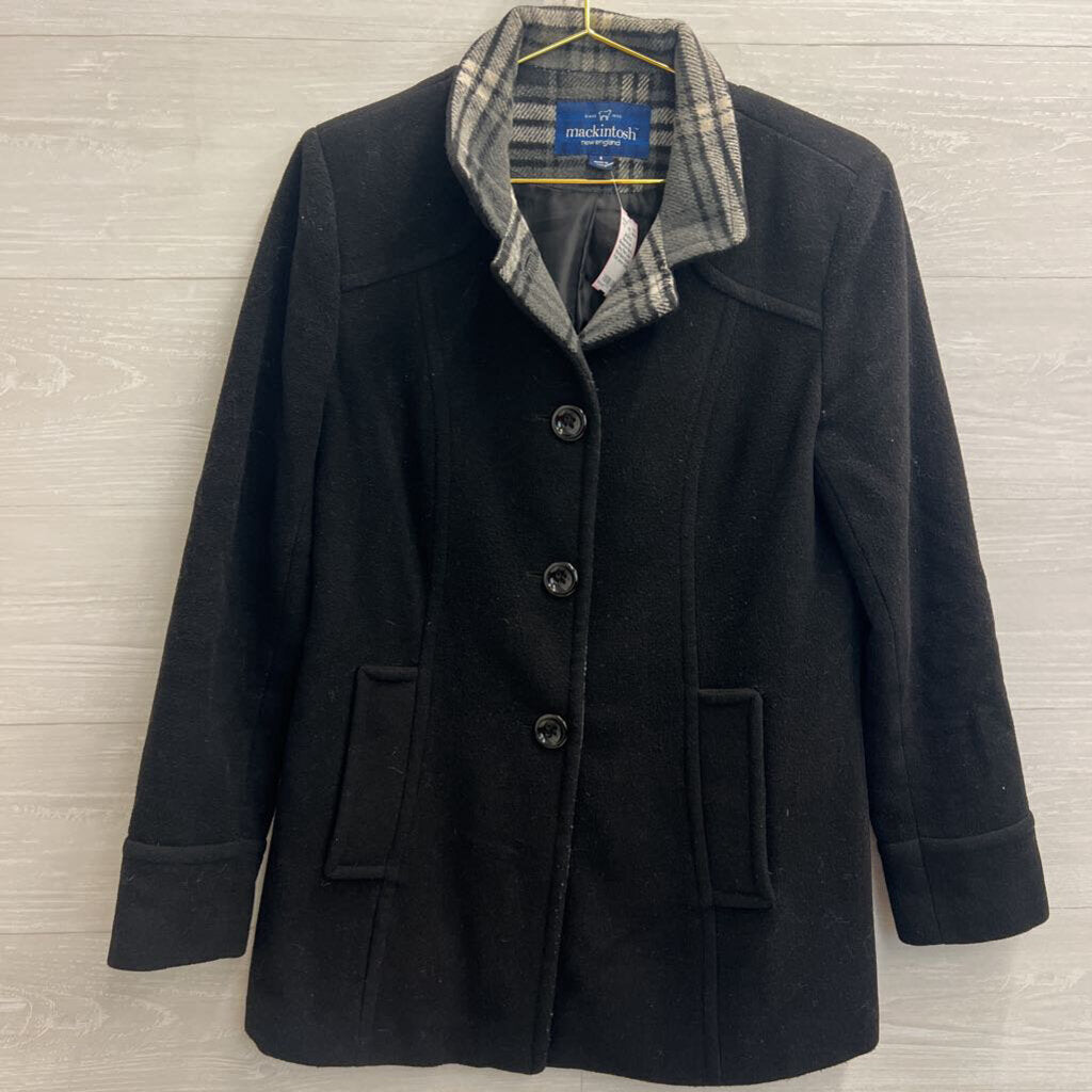 Mackintosh Black/ Grey Plaid Collar Wool Blend Button Front Jacket Small
