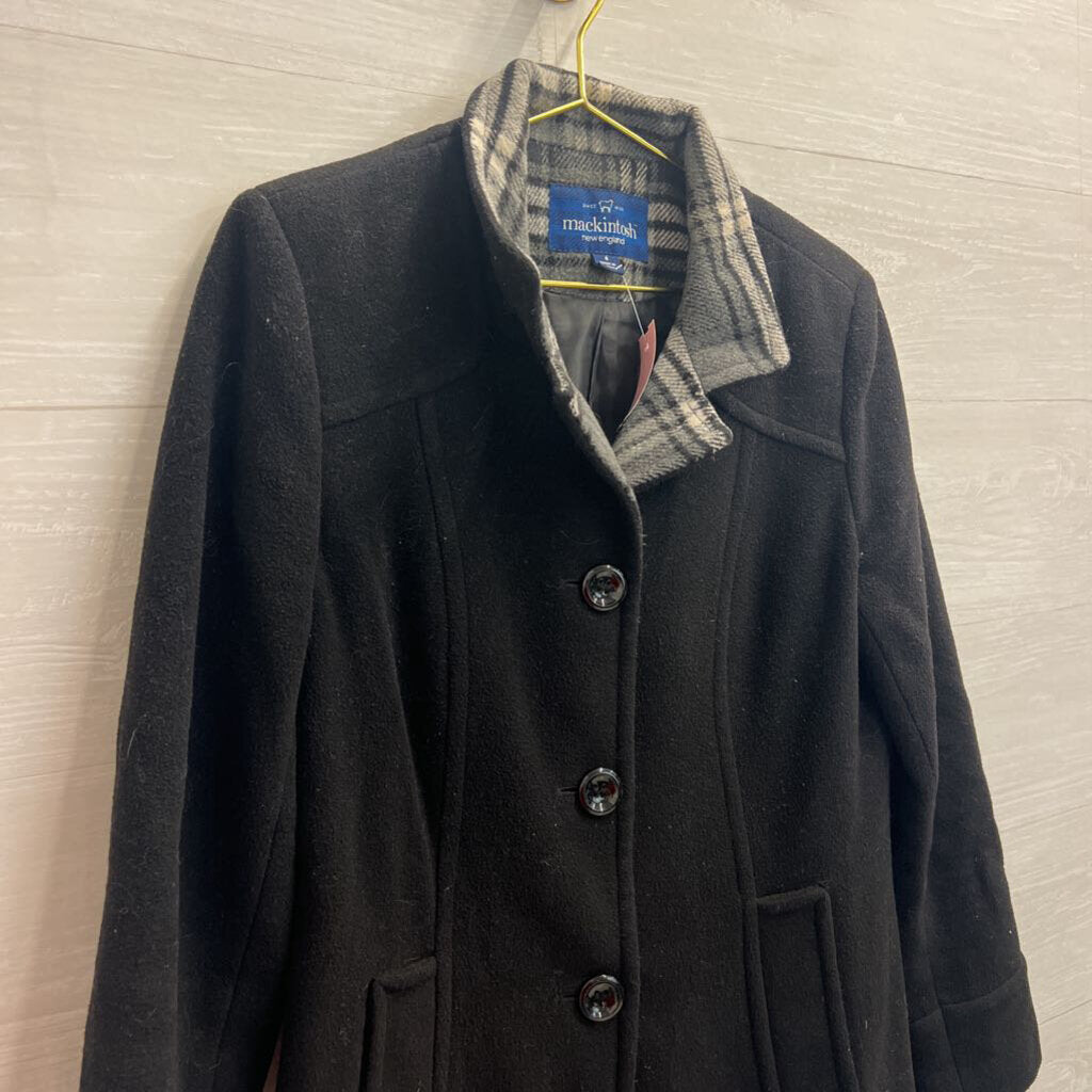 Mackintosh Black/ Grey Plaid Collar Wool Blend Button Front Jacket Small