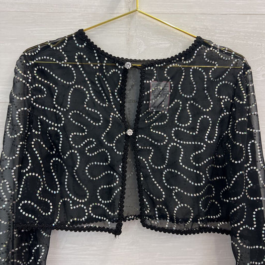 Black/ Silver Sparkle Print Cropped Long Sleeve Top Small