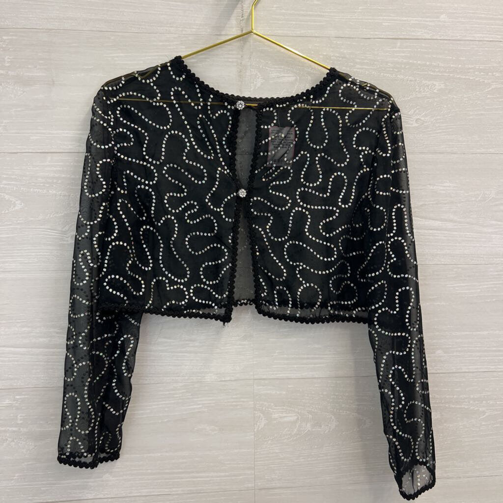 Black/ Silver Sparkle Print Cropped Long Sleeve Top Small
