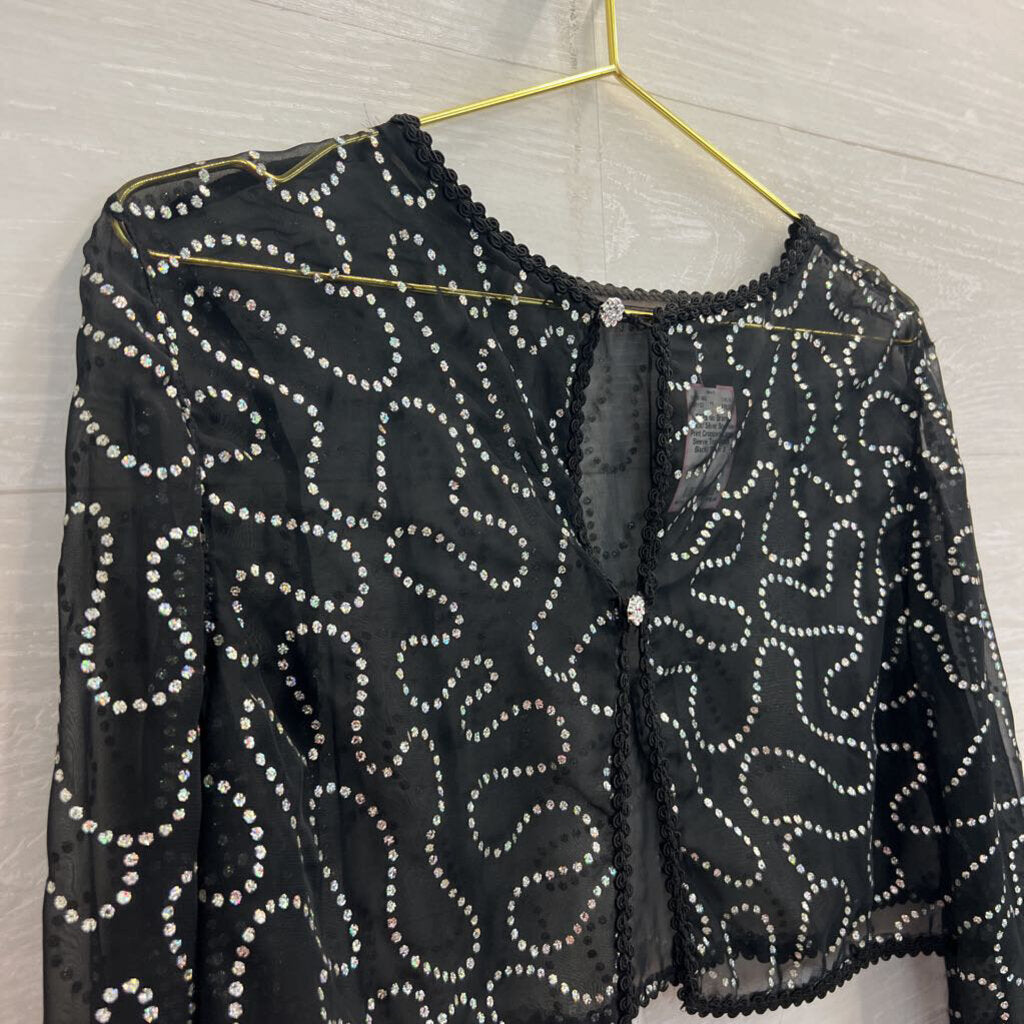 Black/ Silver Sparkle Print Cropped Long Sleeve Top Small