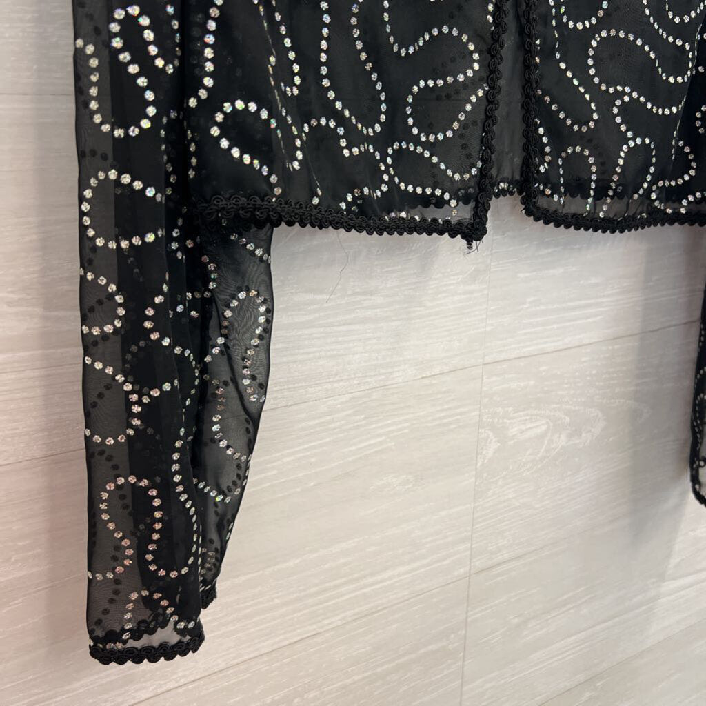 Black/ Silver Sparkle Print Cropped Long Sleeve Top Small