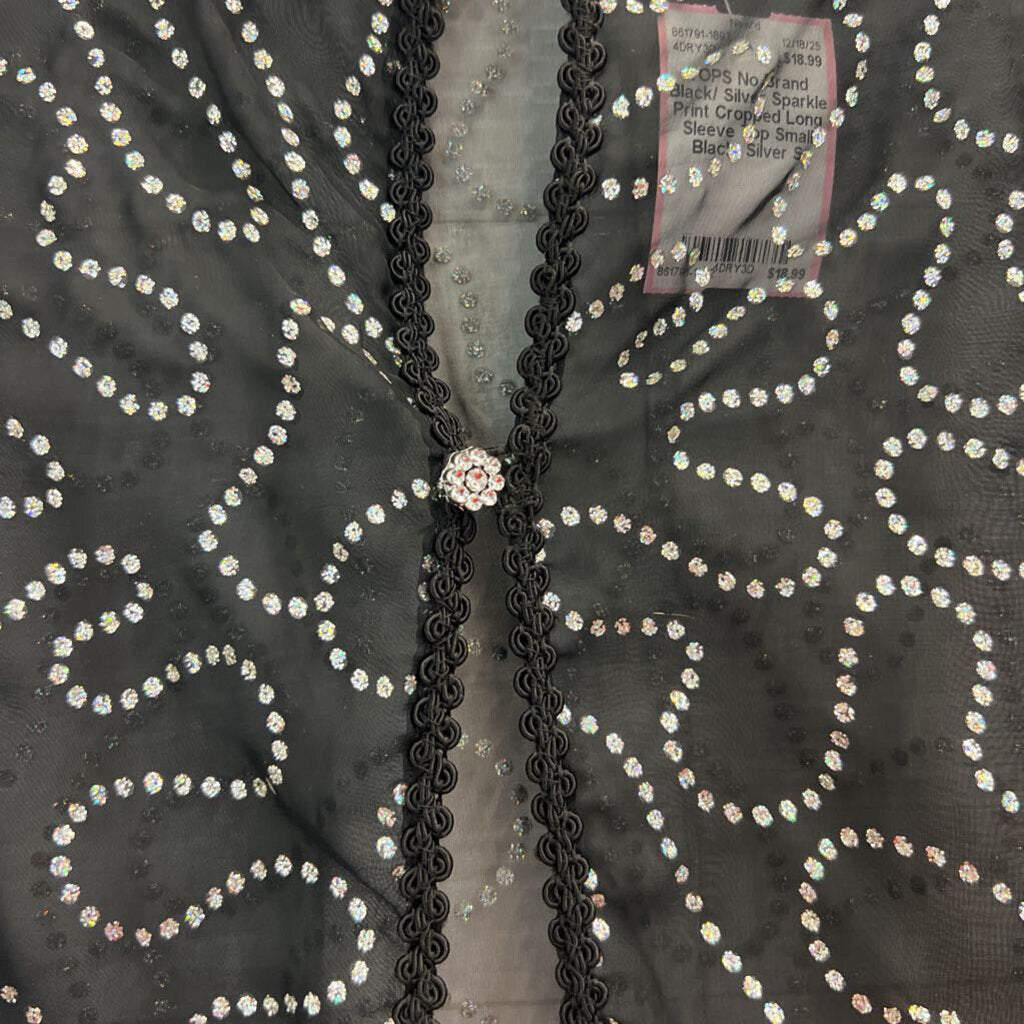 Black/ Silver Sparkle Print Cropped Long Sleeve Top Small