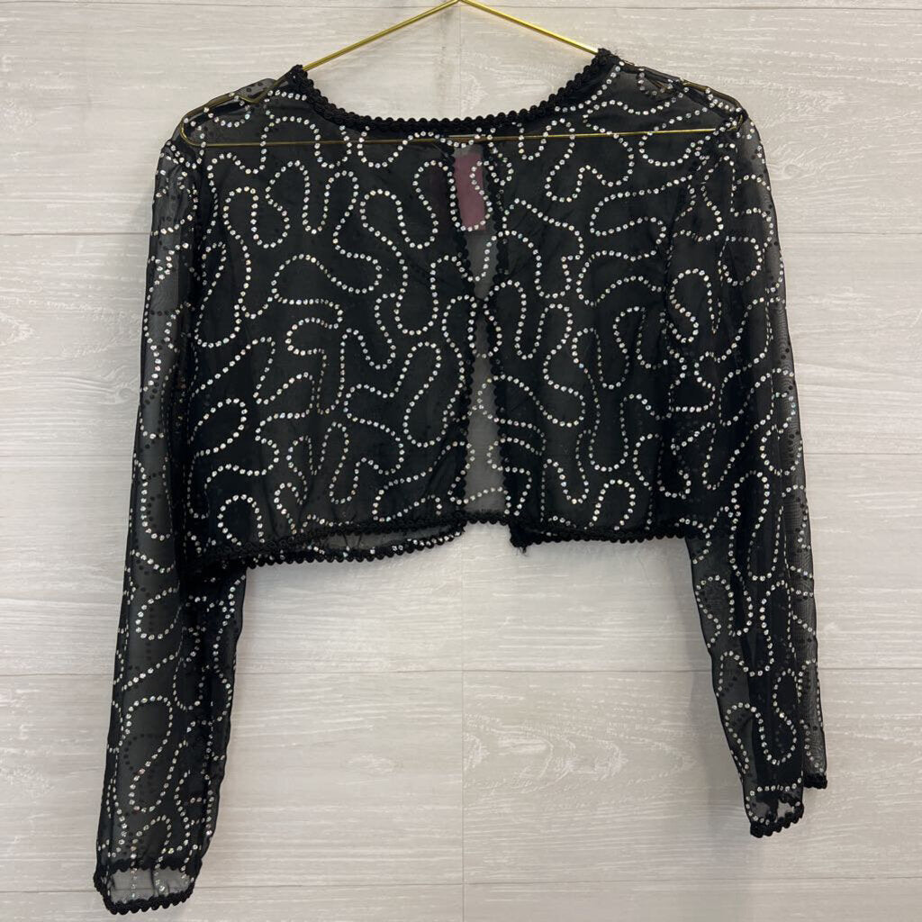Black/ Silver Sparkle Print Cropped Long Sleeve Top Small