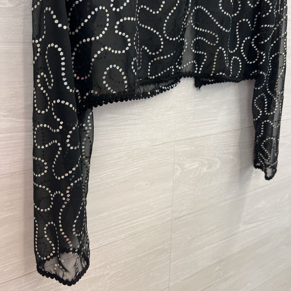 Black/ Silver Sparkle Print Cropped Long Sleeve Top Small