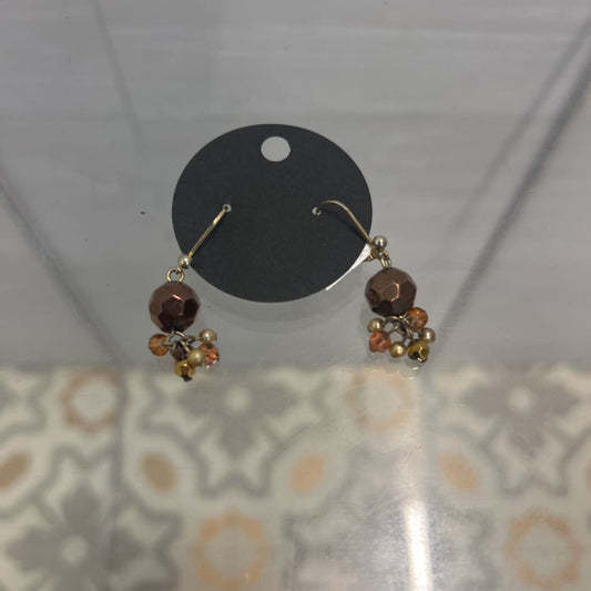 Gold/ Brown Beaded Cluster Drop Earrings