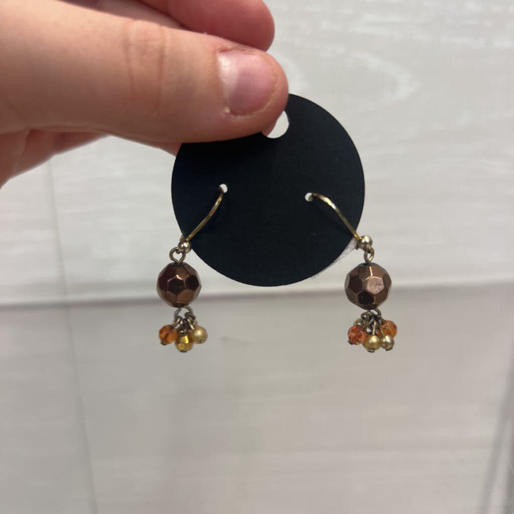 Gold/ Brown Beaded Cluster Drop Earrings