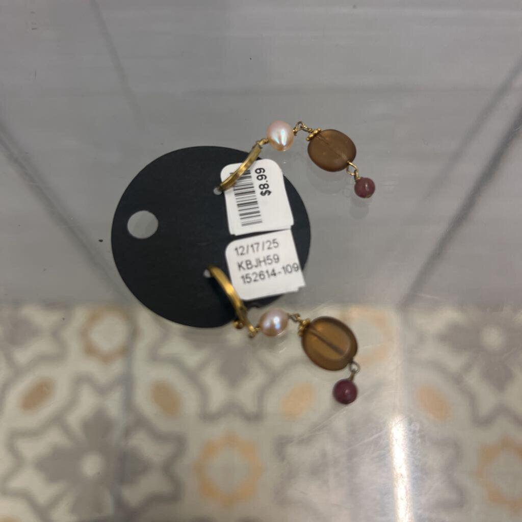 Gold/ Brown Bead Drop Earrings