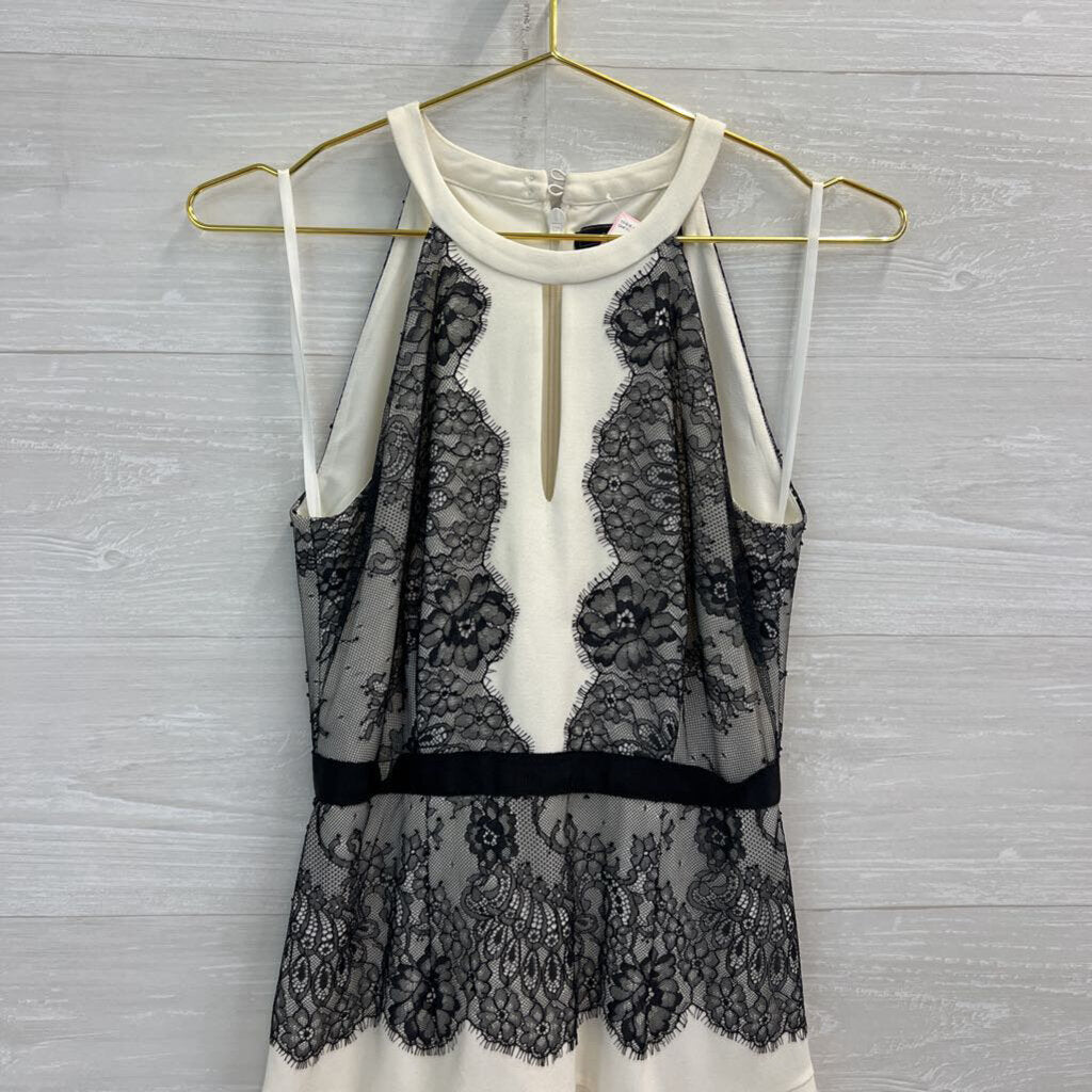 BCBG White/ Black Lace Detail High Neck Mini Dress 2