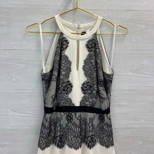 BCBG White/ Black Lace Detail High Neck Mini Dress 2