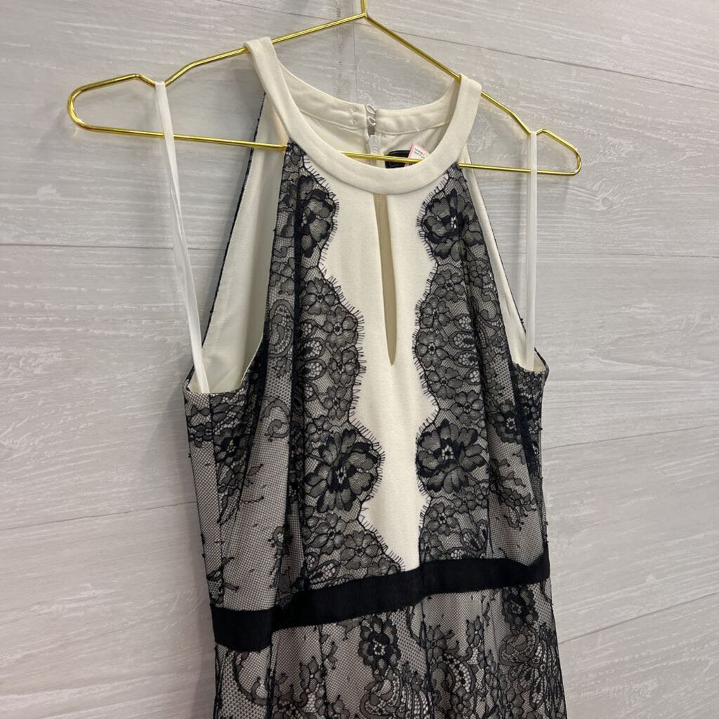 BCBG White/ Black Lace Detail High Neck Mini Dress 2