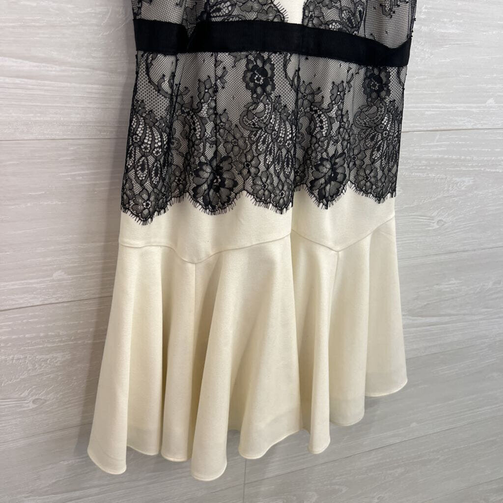 BCBG White/ Black Lace Detail High Neck Mini Dress 2