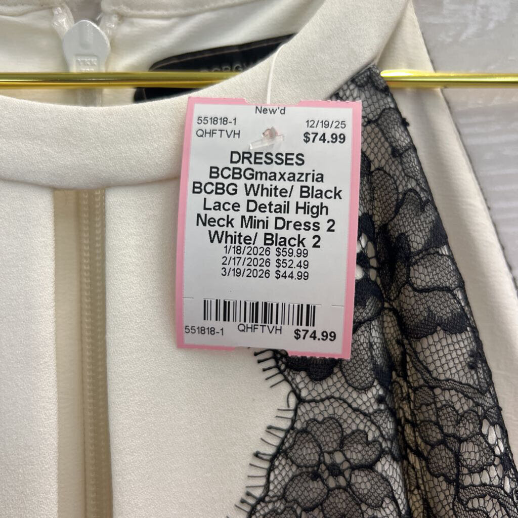 BCBG White/ Black Lace Detail High Neck Mini Dress 2
