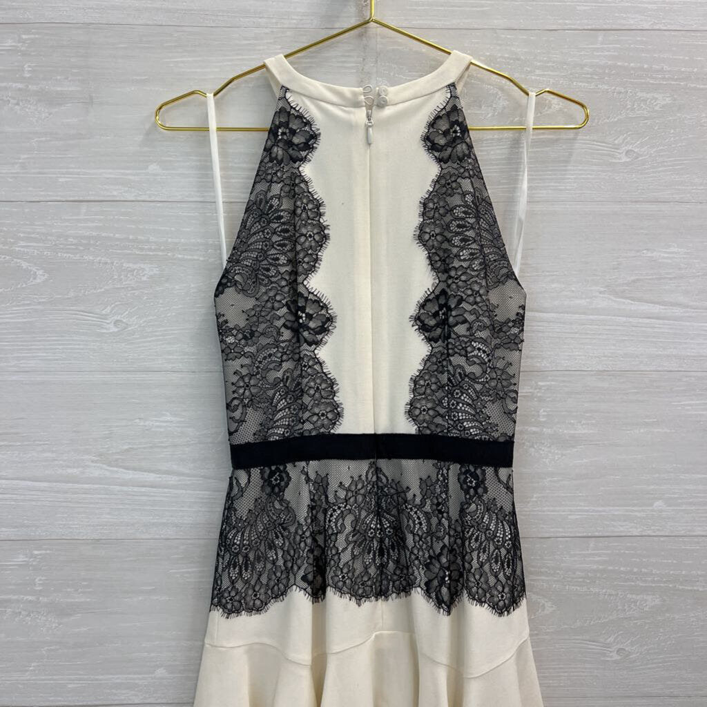BCBG White/ Black Lace Detail High Neck Mini Dress 2