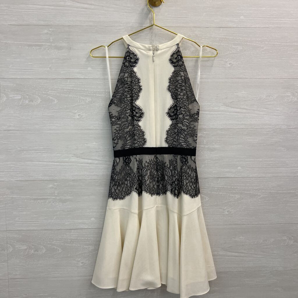 BCBG White/ Black Lace Detail High Neck Mini Dress 2