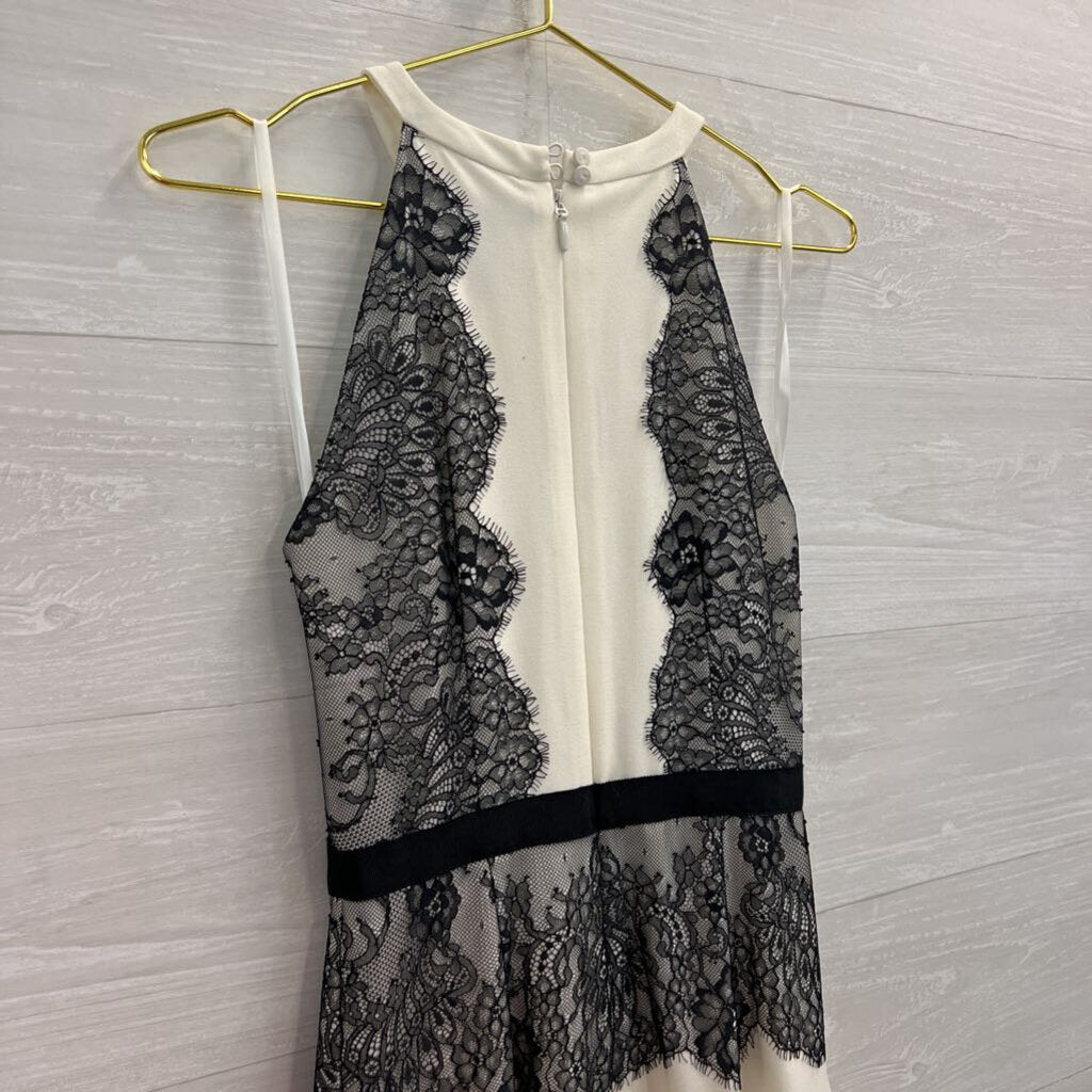 BCBG White/ Black Lace Detail High Neck Mini Dress 2