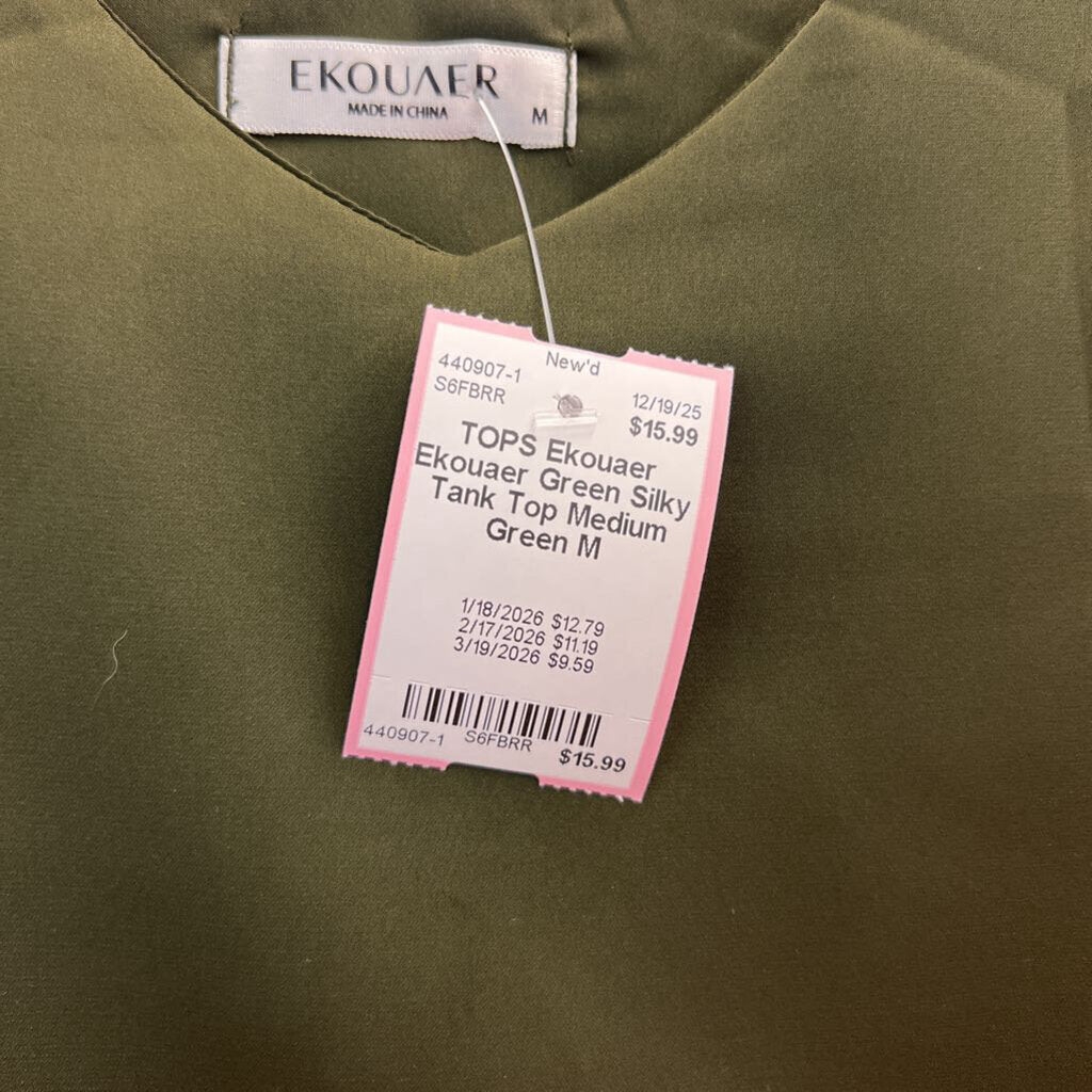 Ekouaer Green Silky Tank Top Medium